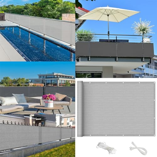 Balcón Pantalla 70 x 300 cm Bloquea El Viento,La Lluvia y Los Rayos UV Privacidad de Balcón y Pantallas con Cuerda y Bridas para Jardín Balcón, Gris
