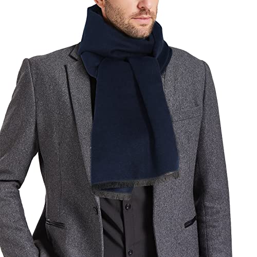 American Trends Scarf For Men Fall Winter Warm Scarves Soft Tassel Cashmere Feel Scarf Solid Navy thumb #2