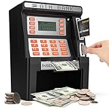 Gadetouq ATM Piggy Bank for Kids for Real Money Safe with Debit Card, Coin Recognition,Bill...