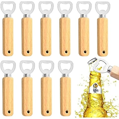 Kamenda 10PCS Wooden Handle Openers Keyring Gift, Opener Bar Tool Beer Openers, Wine Soda Glass Lid Bottles Openers, DIY Birthday/Wedding/Gifts for Men Husband Boyfriend Cover