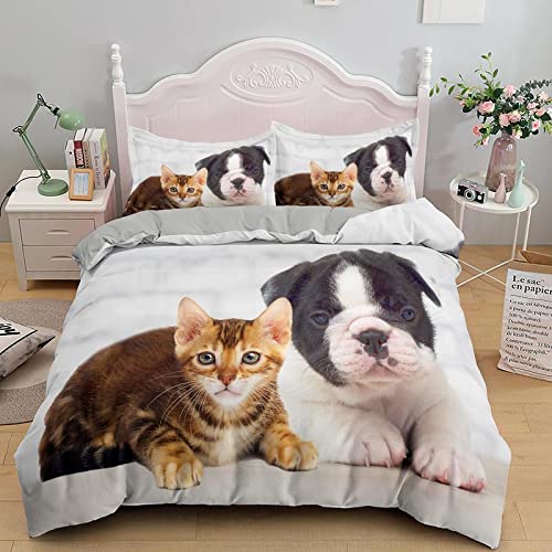 布団カバー ダブル 猫 四季適用寝具肌に優しい 触り心地が良い 掛け布団カバー(190x210 cm) + 2つ枕カバー(43x63 cm), 抗菌 防臭 防ダニ寝具