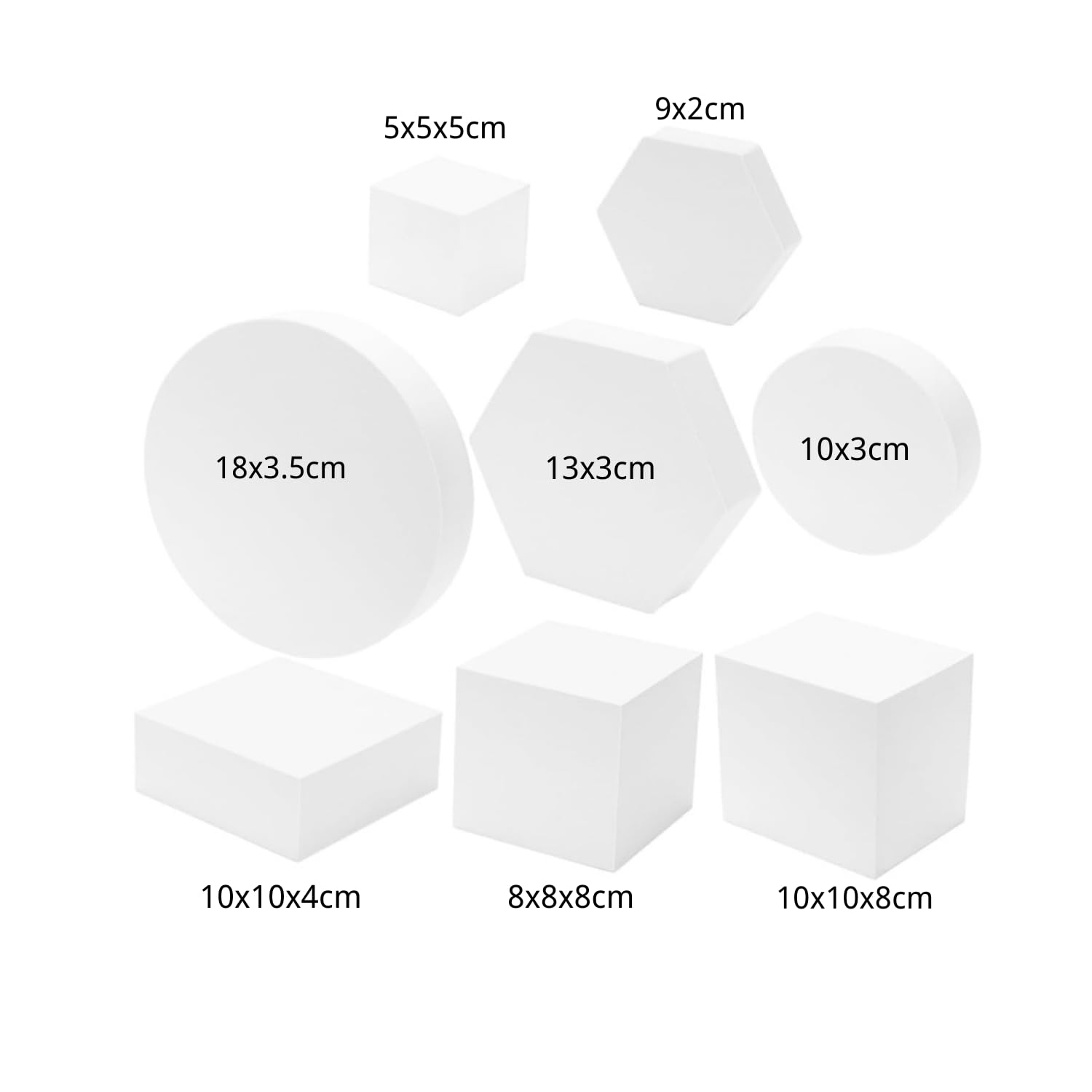 Lot de 8 cubes géométriques en mousse pour bijoux, cosmétiques, maquillage, séance photo (blanc)