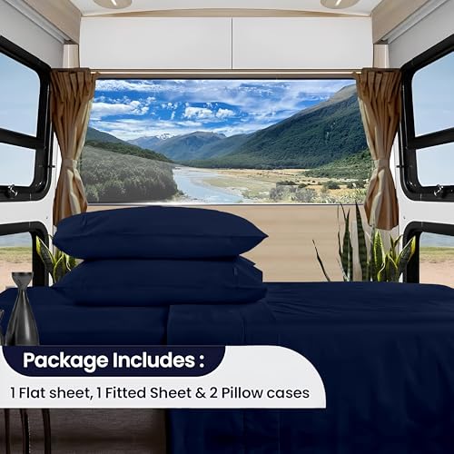 Image of SGI bedding RV King Bed Sheets Set - Premium 600 TC Egyptian Cotton, Crisp Cooling Sateen Weave, Extra Soft Hotel Collection, Fits Mattresses Up to 16 Inch Deep, Breathable Long Lasting - Navy Blue