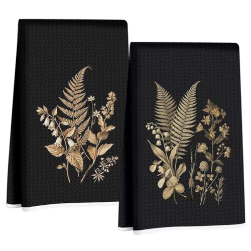 Image of 2 Pcs Vintage Botanical Kitchen Towels, Rustic Floral Reusable Dish Towels