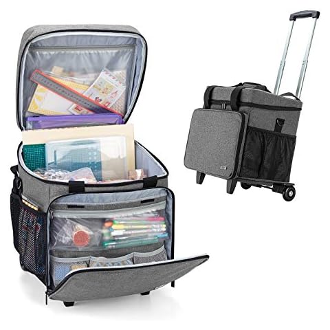 LUXJA Rolling Scrapbook Tote, Scrapbook Bag with Detachable Dolly (Patented Design), Gray Cover