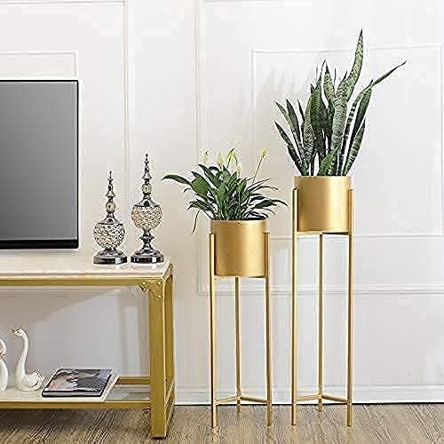 H R EXPORTSHandicraft Art's Modern Metal Floor Flower Stands Planter for Living Room Bedroom Display Plant Stand Tall Indoor Plant Stand with Planter Set of-3 (Gold) MD-2
