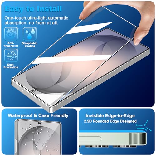 Image of 3 Pack for Samsung Galaxy S25 Ultra Screen Protector Tempered Glass + 3 Pack Camera Lens Protector, Military Grade Shatterproof, 9H Hardness, Fingerprint Unlock,Case Friendly 6.9 Inch