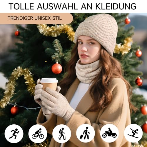 Damen Winter Set - Beanie Mütze, Loop Schal & Touchscreen Handschuhe - Fleece gefütterte 3er Set für extreme Wärme - Weiches Winteraccessoires Geschenke