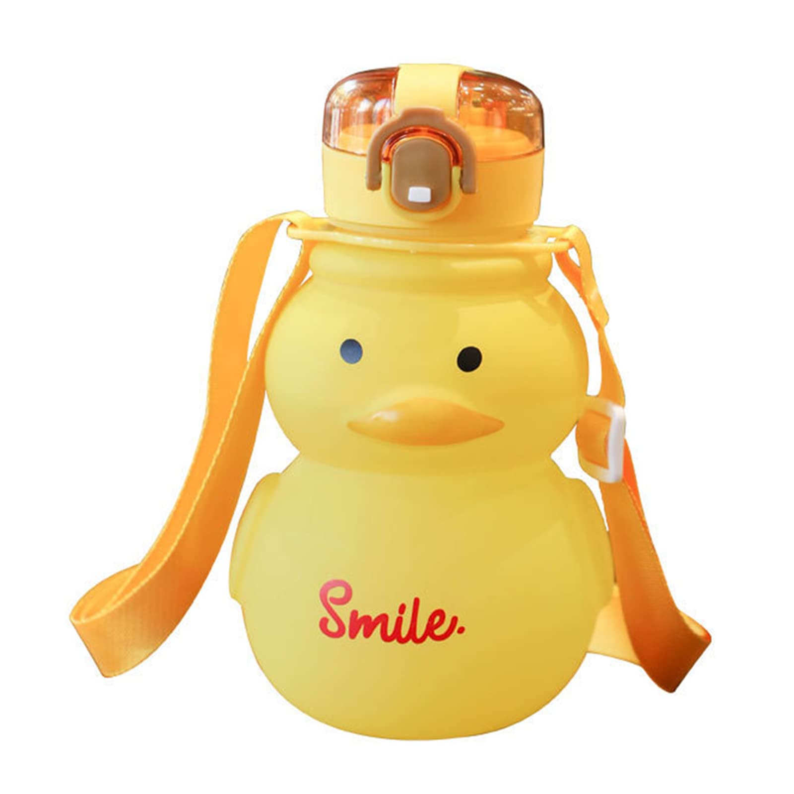 Merrwon Kawaii Drinking Bottle, 650ml Cute Duck Water Bottles, BPA Free Drinking Bottle with Straw and Strap, Portable Leak-Proof Drinking Cup for Women Kids Outdoor Sports Travel
