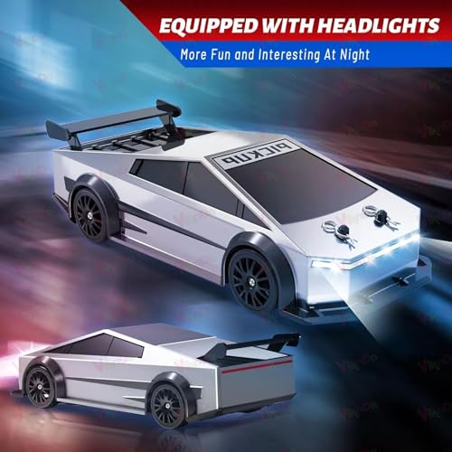 Image of VikriDA 1:24 Scale RC Drift Car - 4WD High-Speed RC Racing Car with LED Lights, 2.4GHz Controller, One Rechargeable Batteries & Drifting Tires - Silver