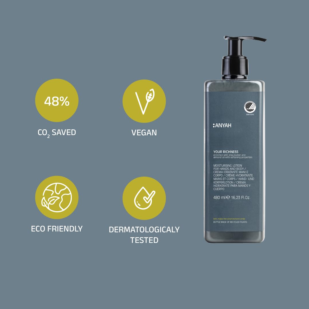 Anyah - Handlotion & Körperlotion – 2x480ml - Nachfüllbare - Feuchtigkeitscreme - Dermatologisch Getestet - Mit Bio-Samenöl & Rosmarin Extrakt - Made in Italy