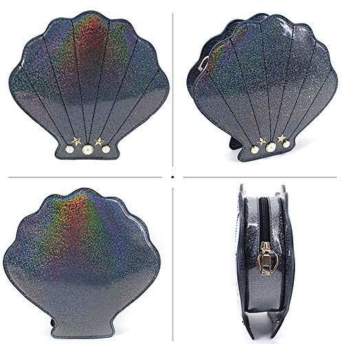 Women Mini Hologram Seashell Shape PU Leather Evening Clutch Handbag Cross-body Bag3
