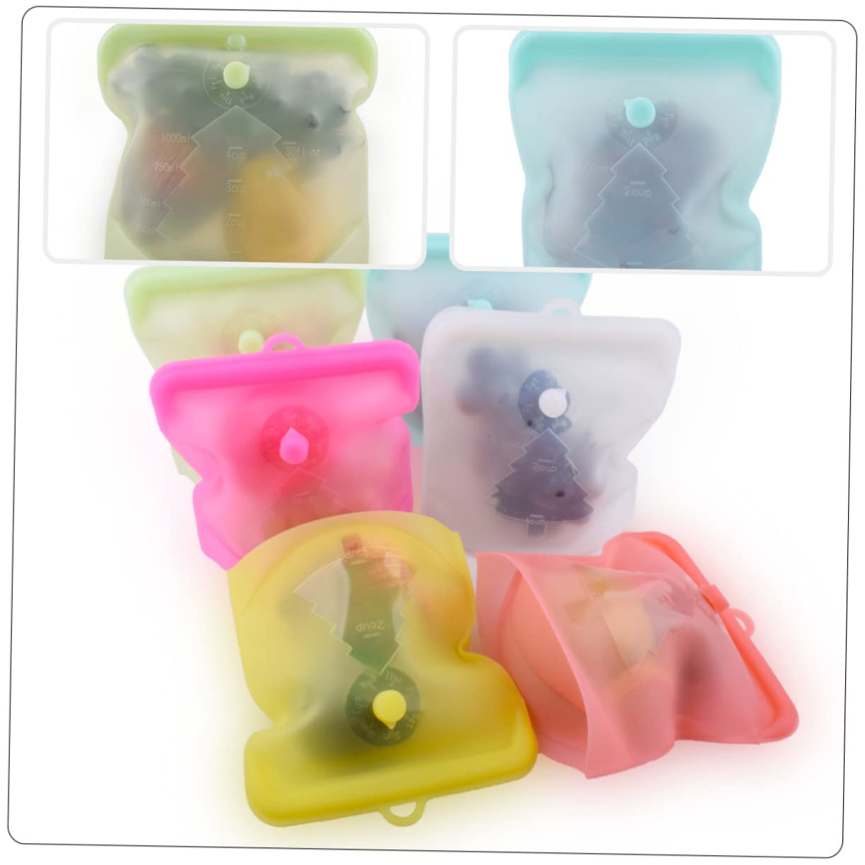 FRCOLOR 3pezzi Sacchetti Per Alimenti Riutilizzabili Silicone Di Borse Per Congelatore Impermeabili e Sigillabili Per Frutta Snack e Alimenti Freschi