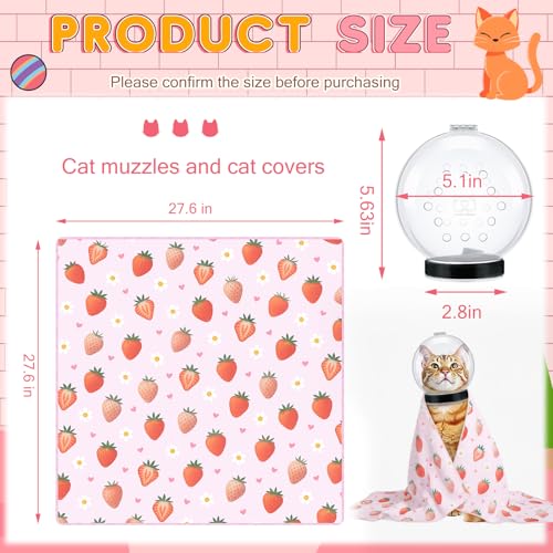 Image of Chunful Cat Muzzle for Grooming, Cat Helmet and Wrap for Cutting Nails, M Size Adjustable Mask, 27.6 inch Anti-Escape Calming Swaddle Cloth, Bathing Shaving Anti-Scratch Pet Tools(Strawberry)
