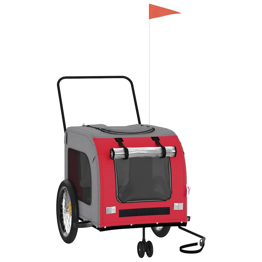 vidaXL Pet Bike Trailer, Pet Cart Carrier for Small Dogs, Dog Bike Trailer with Flag, Dog Bicycle Wagon, Red and Grey Oxford Fabric and Iron