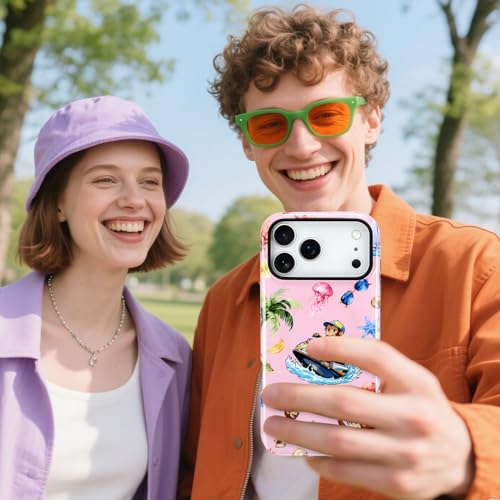 Image of Magnetic for iPhone 17 Pro Max Case [Compatible with Magsafe] Cute Summer Beach Monkeys Pattern Design, Full Body 2 in 1 Shockproof Scratch Resistant Protective Cover for Women Girl