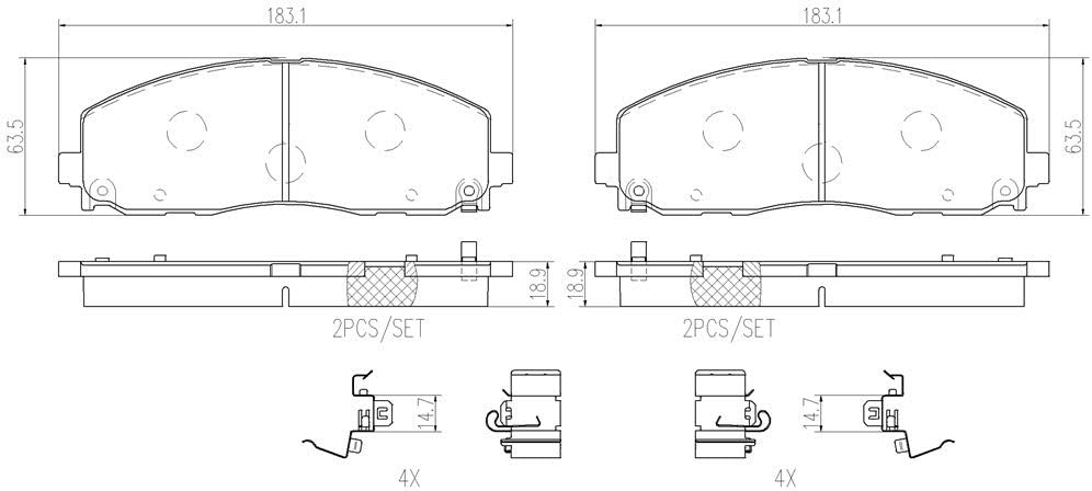 Brembo P11035N Premium Ceramic Front Disc Brake Pad Set CHRYSLER/DODGE/FIAT/LANCIA/VW OE# 00K68144163AF