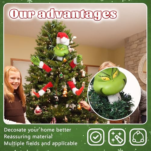 Green Monster Christmas Tree Topper Decorations, Elf Head Arms and Legs Hanging Tree Decor, Home Xmas Ornaments - Image 2