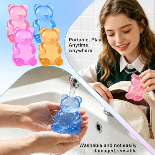 2Pcs Gummy Bear Squishy, Stress Bear Squishy Relief Squeeze Balls for Adults, Valentines Day Birthday Gifts Party (Pink + Blue) - Image 6