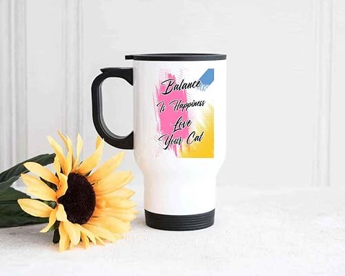 Miniatura 3 de Humorous Gift Unique Cat Lover's Gift, an Birthday Present for a Feline Fanatic - Balancing Cat Slackline, Keep Your Cat Happy Quote on 14 Oz White