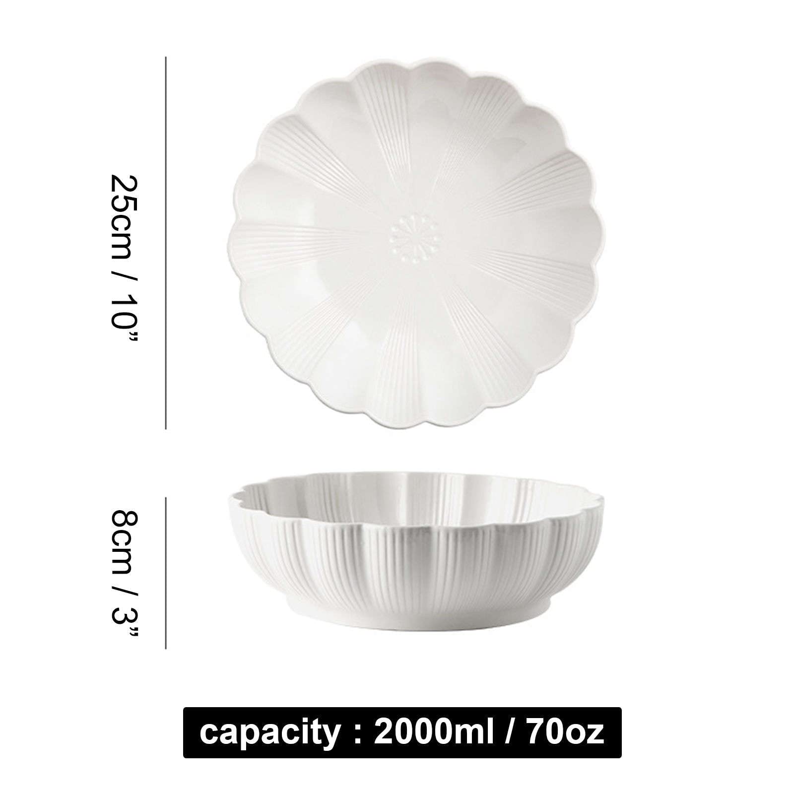 Ensaladera De Cerámica, Cuencos De Pasta Grandes De Colores, Cuencos De Ensaladera Cuenco De Sopa De Cerámica para Servir Grande-48 oz-Blanco