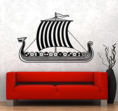 Vinilo Decorativo Grande Barco Vikingo Azul Oscuro