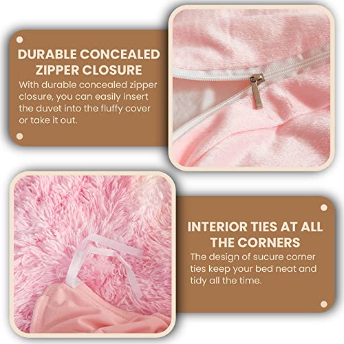 Mego Rainbow Fluffy Plush Duvet Cover Set, Tie Dye Print Faux Fur Comforter Cover, Soft Multicolor Shaggy Bedding Set For Teens Kids Girls Child, 1 Fuzzy Duvet Cover + 2 Furry Pillowcases, Queen Size #TOP5