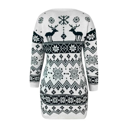 Generisch Damen Strickkleid im Norweger-Stil - Pulloverkleid mit Rentier- und Schneeflocken-Muster | Lässiges und gemütliches Winterkleid für...