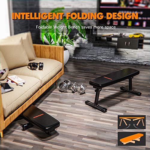 WINNOW Hantelbank Faltbare Trainingsbank mit Tragegriff Heimtraining multifunktionale-Flachesbank