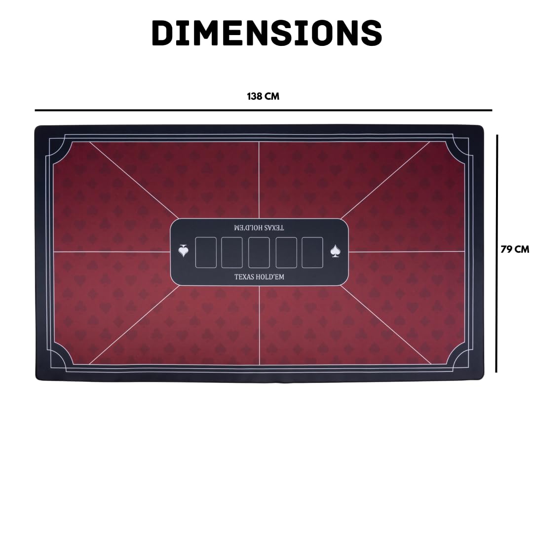 Tapete de Póker Texas Hold’em Rojo 138 × 79 cm – Poliéster + Goma Antideslizante – Plegable