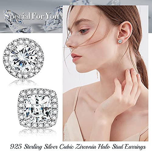 1-2 Pairs 925 Sterling Silver Mens Earrings Cubic Zirconia Halo Stud Earrings for Men 18K Gold Plated Heart/Round/Square Cut CZ Stud Earrings Set for Women Men4