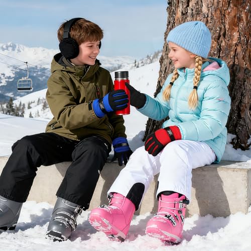 Image of Jansun 3 Pairs Kids Winter Gloves Warm Outdoor Windproof Adjustable Gloves Toddler Snowboard Gloves for Cold Weather Boy Girl Children