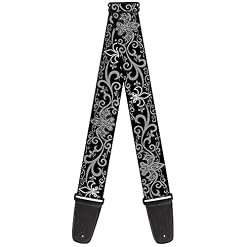 Buckle-down Gs-w30611 Sangle de guitare – Fleur de Lys avec en filigrane, 5,1 cm de large et 29–137,2 cm de long, Noir/gris - Les Beatles, Paul McCartney, John Lennon, RIngo Starr, George Harrison