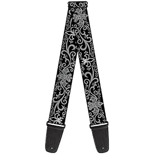 Buckle-down Gs-w30611 Sangle de guitare – Fleur de Lys avec en filigrane, 5,1 cm de large et 29–137,2 cm de long, Noir/gris - Les Beatles, Paul McCartney, John Lennon, RIngo Starr, George Harrison