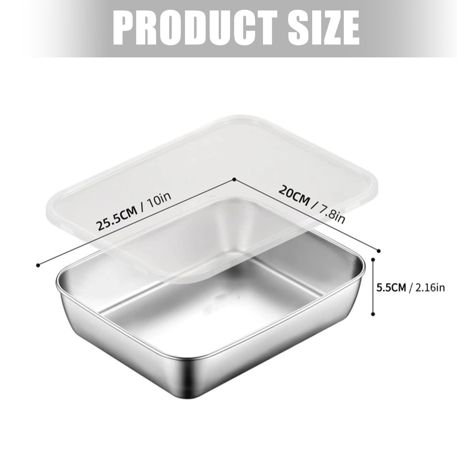 Bandeja de acero inoxidable para servir barbacoa, recipiente de alimentos inoxidable con tapa sellable, gran capacidad para cocina, almacenamiento al aire libre y refrigerador, perfecto para fiestas y