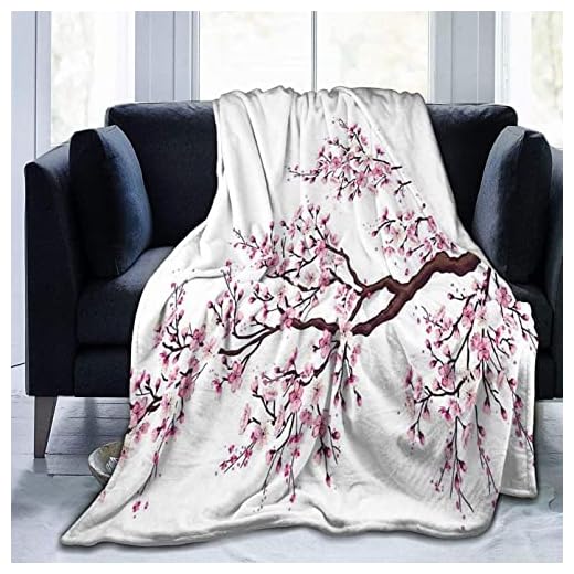 Filt gosig filt barn 130 x 150 cm vit körsbärsblomma fluffig gosig filt, 280 GSM fleecefilt filt, sofffilt, filt, filt soffa – varm, hållbar