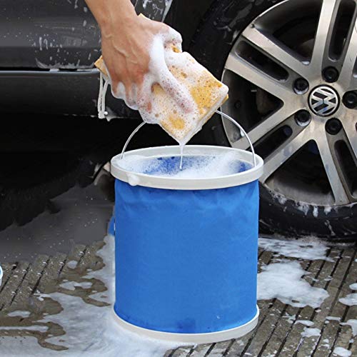 JIUY 9L Portable Folding Oxford Water Bucket Multifunctional Retractable Car Wash Bucket Outdoor Camping Fishing Bucket(blue)