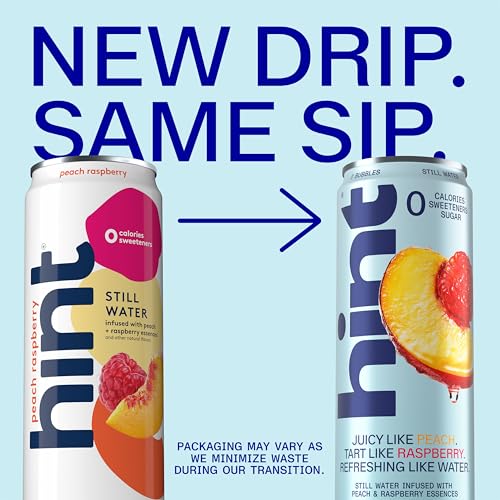 Image of Hint Canned Water Zero Sugar 0 Calories - Peach Raspberry (12 pack) | Crisp, refreshing water, fruit flavors. 0 calories, 0 sugar, 0 sweeteners. Hydration for wellness. Gluten-free, Kosher, Vegan