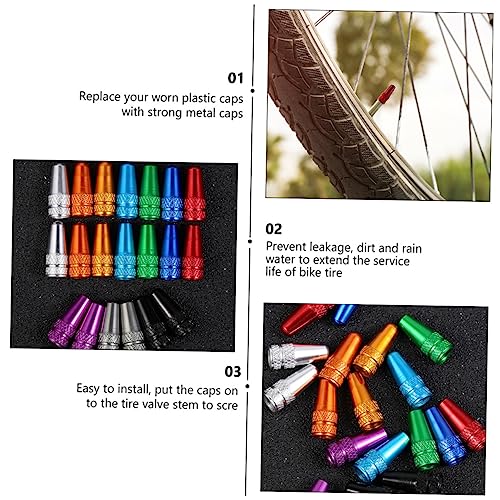 Mipcase 30 piezas Tapas de válvula de aluminio para bicicletas, cubiertas antipolvo para prevenir fugas y suciedad, mejorar la apariencia de la bicicleta, compatible con válvulas Presta francesas miniatura 6