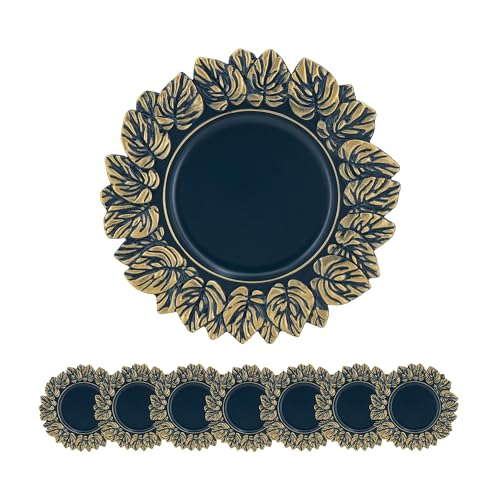Platos cargadores redondos 14" hoja relieve 8 unidades miniatura 1