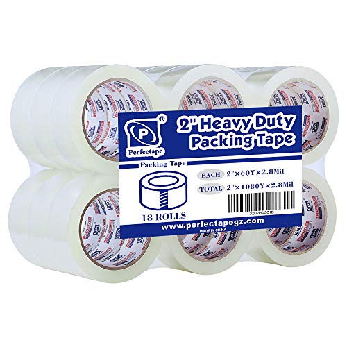 Image of PERFECTAPE Heavy Duty Packing Tape 18 Rolls, Total 1080Y, Clear, 2.8 mil, 1.88 inch x 60 Yards, Ultra Strong, Refill for Packaging and Shipping