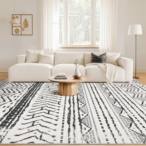 Nakagishi Black Rug Living Room 5X7: Washable Boho Large Neutral Soft Rug Modern Stain Resistant Moroccan Indoor Non-Slip Carpet for Bedroom Kids Playroom Office Dining Room Classroom Dorm