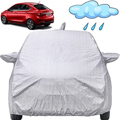 Image of Autofact Waterproof Car Body Cover Compatible with Tata Tigor (2017 to 2021) with Mirror and Antenna Pockets (Shinning Silver).