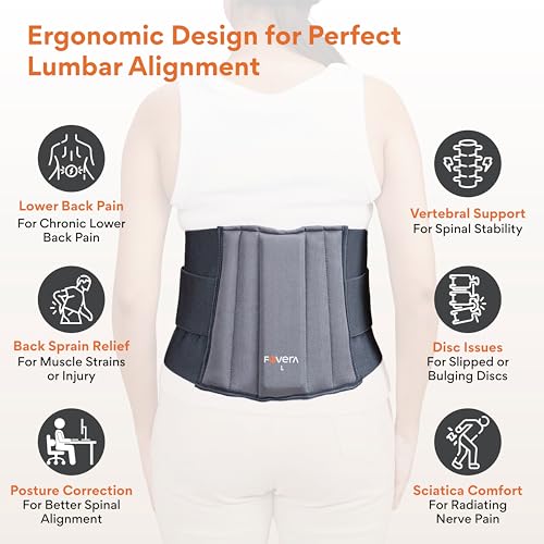 Image of FOVERA Lumbo Sacral Support Belt - Daily Wear Back Brace for Sprains, Strains & Spasms | Comfortable Double Strapping for Lumbar Spine Relief | For Men and Women (Large, 1 Unit)
