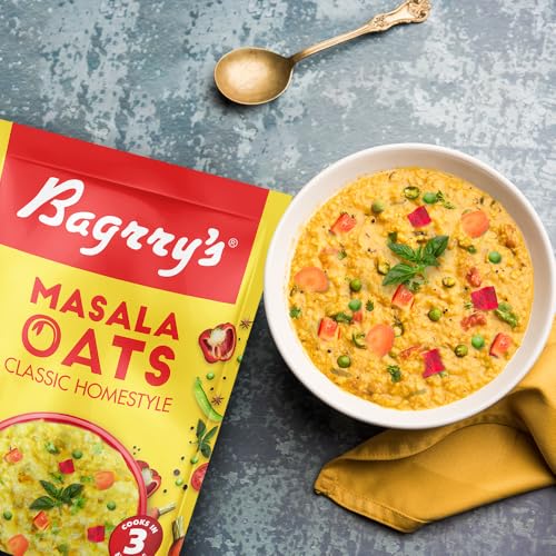 Image of Bagrry's Masala Oats Classic Homestyle 500g | Breakfast Cereal, Healthy Snack | Source of Protein & Fibre | All Natural | Non- GMO | Made With 100% Whole Grain Oats | Instant Oats | Helps in Weight Management | No Preservatives