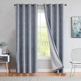 Navy Full Blackout Curtain Panel Rayon Blend Thermal Insulated Triple Weave Window Treatment for Bedroom Heavy Linen Texture Solid Drapes with 8 Grommets for Living Room, Navy Blue, 50'x102'x2