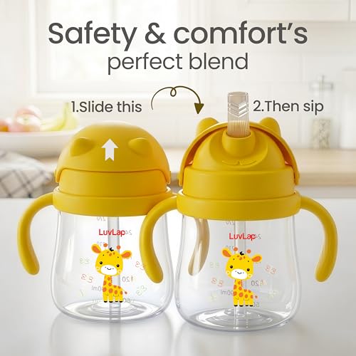 Image of LuvLap Joy Anti Spill Sipper for Kids with Twin Easy-Grip Handles, 270 ml, Sippy Cups with Soft Silicone Straw, Training Cup for Kids,Water Bottle, Non-Toxic & BPA Free, 1 Year+ (Yellow)