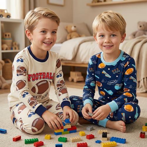 Image of DAUGHTER QUEEN Boys Pajamas 4 Pieces Long Set 100% Cotton Sleepwear Size 18 Months-12 Years