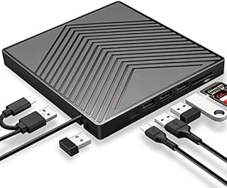 ROOFULL External CD/DVD Drive Burner, USB 3.0 Type-C Ultra Slim Portable CD DVD +/-RW Optical Drive Player with 4 USB Ports and SD/TF Card Slot for Windows 11/10/8/7 Laptop PC, MacBook Pro/Air, iMac