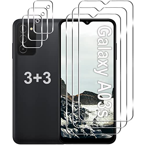 Gliansen [3+3 Pack] Galaxy A03s Screen Protector + Camera Lens Protector 9H Hardness Scratch Resistant Easy Installation Bubble Free HD Tempered Glass for Samsung Galaxy A03s